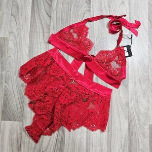 Honey Birdette Polly Red Lace Bralette and Panty Set Size XL